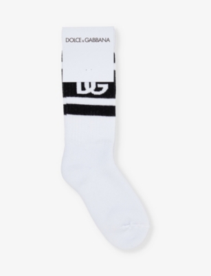 Dolce & Gabbana Kids' Brand-text Ankle-rise Cotton-blend Socks In Combined Colour