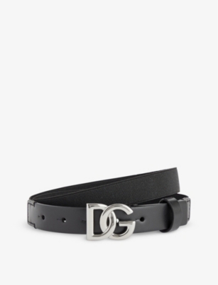 Dolce & Gabbana Kids' Logo-buckle Leather Belt In Black
