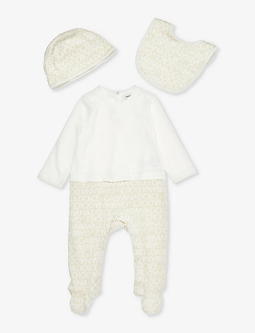 DOLCE & GABBANA: Brand-embroidered contrast-panel three-piece cotton-jersey set 3-9 months