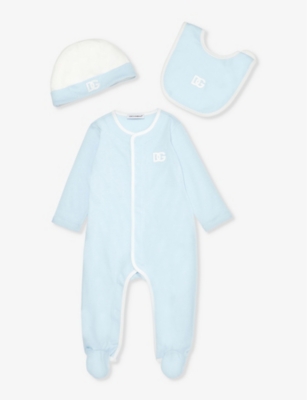 DOLCE & GABBANA: Brand-embroidered contrast-panel three-piece cotton-jersey three-piece set 3-9 months