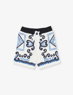 Dolce & Gabbana Boy's Bandana-print Drawstring Cotton Poplin Shorts In Dg Marina F.azzurro