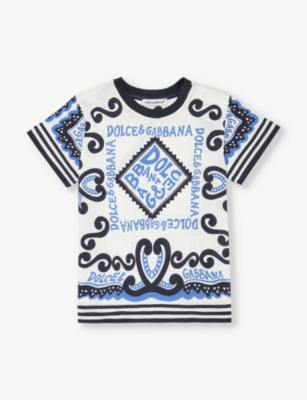 Dolce & Gabbana Babies' Bandana-print Short-sleeve Cotton-jersey T-shirt 6-30 Months In Dg Marina F.azzurro