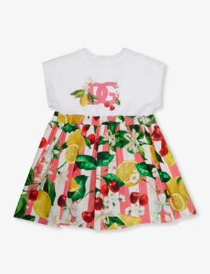 Dolce & Gabbana Babies' Fruit-print Cotton Dress In Combined Colour