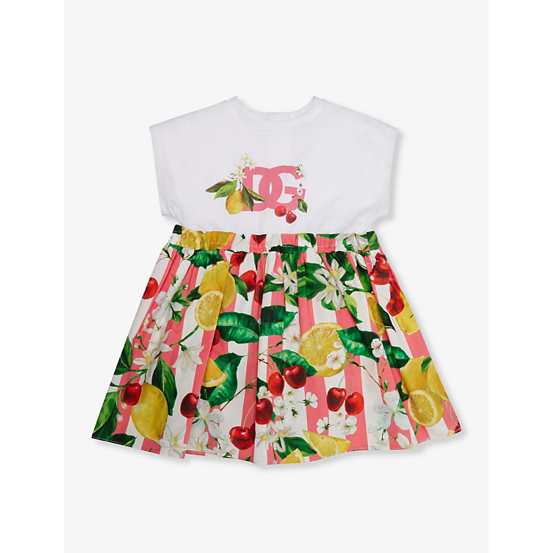 Shop Dolce & Gabbana Graphic-print Cotton-jersey Dress 6-30 Months In Combined Colour