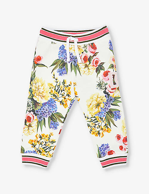 DOLCE & GABBANA: Floral-print tapered-leg cotton-jersey trousers 9-30 months