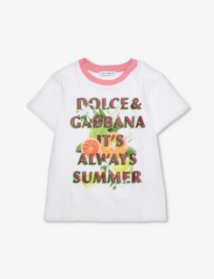 Shop Dolce & Gabbana Boys Optical White Kids Always Summer Slogan-print Cotton-jersey T-shirt 12-30 Month