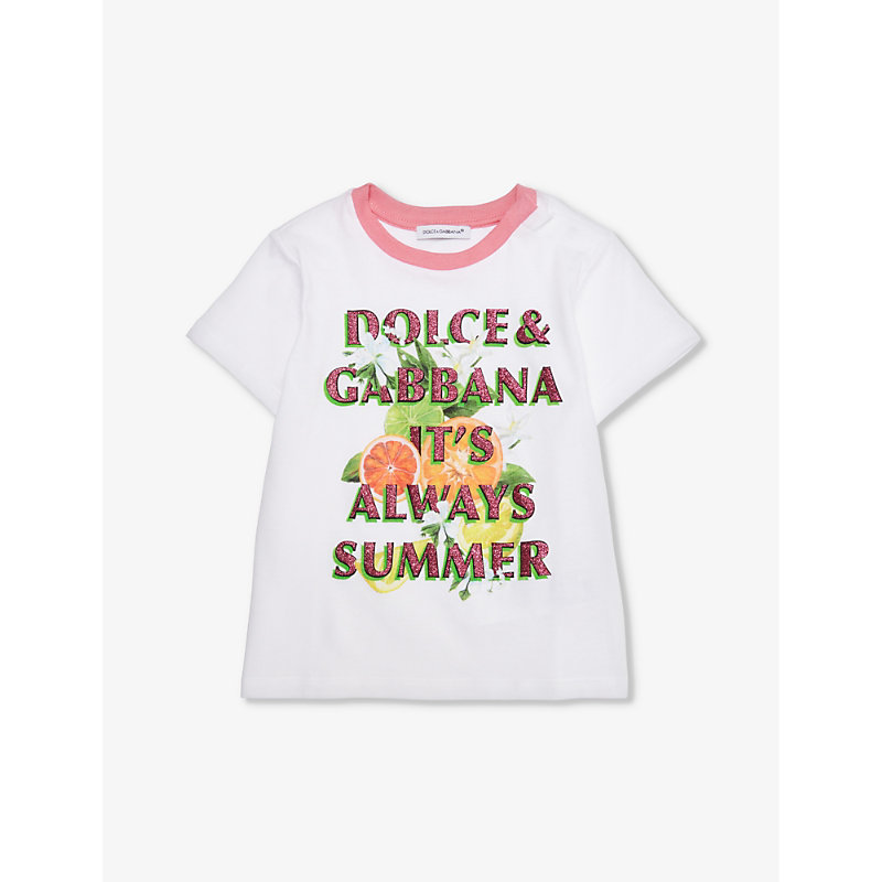 Dolce & Gabbana Kids' Always Summer Slogan-print Cotton-jersey T-shirt 12-30 Months In Optical White