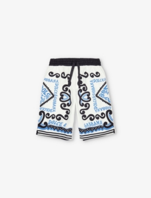 Dolce & Gabbana Kids' Bandana-print Elasticated-waist Cotton Shorts 5-12 Years In Dg Marina F.azzurro
