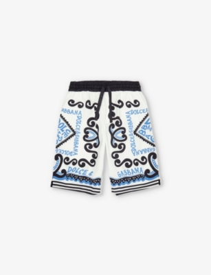 Dolce & Gabbana Boy's Bandana-print Drawstring Cotton Poplin Shorts In Dg Marina F.azzurro