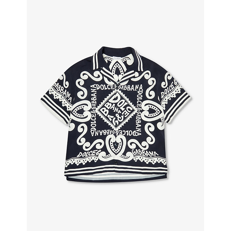 Shop Dolce & Gabbana Boys Dg Marina F.blu Kids Bandana-print Relaxed-fit Woven Shirt 10-12 Years