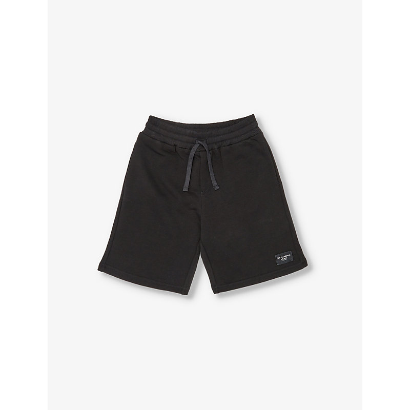 Dolce & Gabbana Kids' Brand-patch Elasticated-waist Cotton-jersey Shorts 4-12 Years In Black