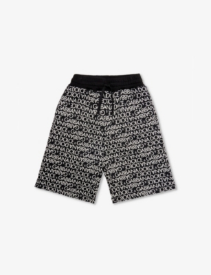 Shop Dolce & Gabbana Boys Dg Bianco Fdo.nero Kids Logo-print Relaxed-fit Cotton-jersey Shorts 8-12+ Years