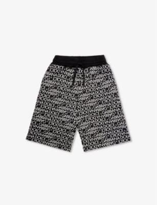 Dolce & Gabbana Boy's Logo-print Cotton Jogging Shorts In Dg Bianco Fdo.nero