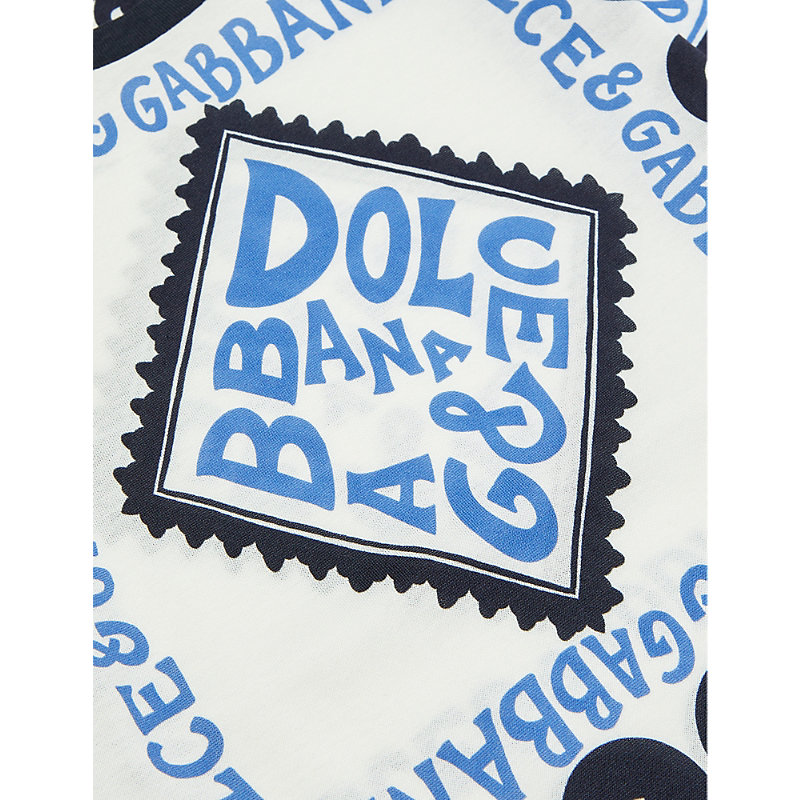 Shop Dolce & Gabbana Boys Dg Marina F.azzurro Kids Brand-pattern Short-sleeve Cotton-jersey T-shirt 5-12