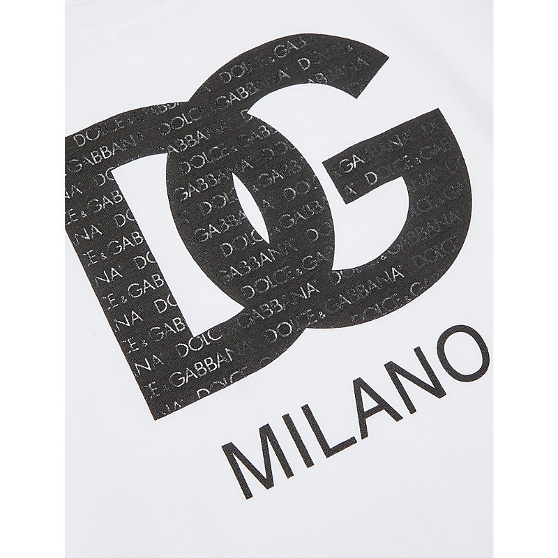 Shop Dolce & Gabbana Brand-print Short-sleeve Cotton-jersey T-shirt 6-12 Years In Optical White