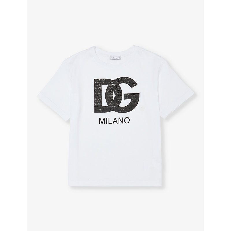 Dolce & Gabbana Kids' Brand-print Short-sleeve Cotton-jersey T-shirt 6-12 Years In Optical White