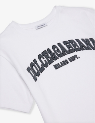 Shop Dolce & Gabbana Brand-print Regular-fit Cotton-jersey T-shirt 6-12 Years In White