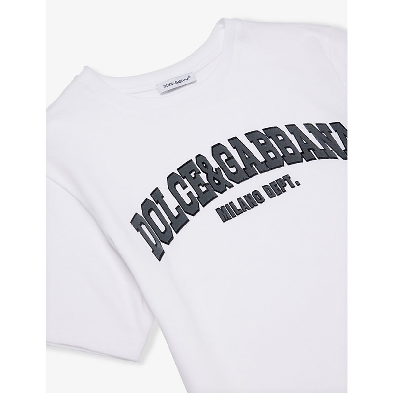Shop Dolce & Gabbana Brand-print Regular-fit Cotton-jersey T-shirt 6-12 Years In White