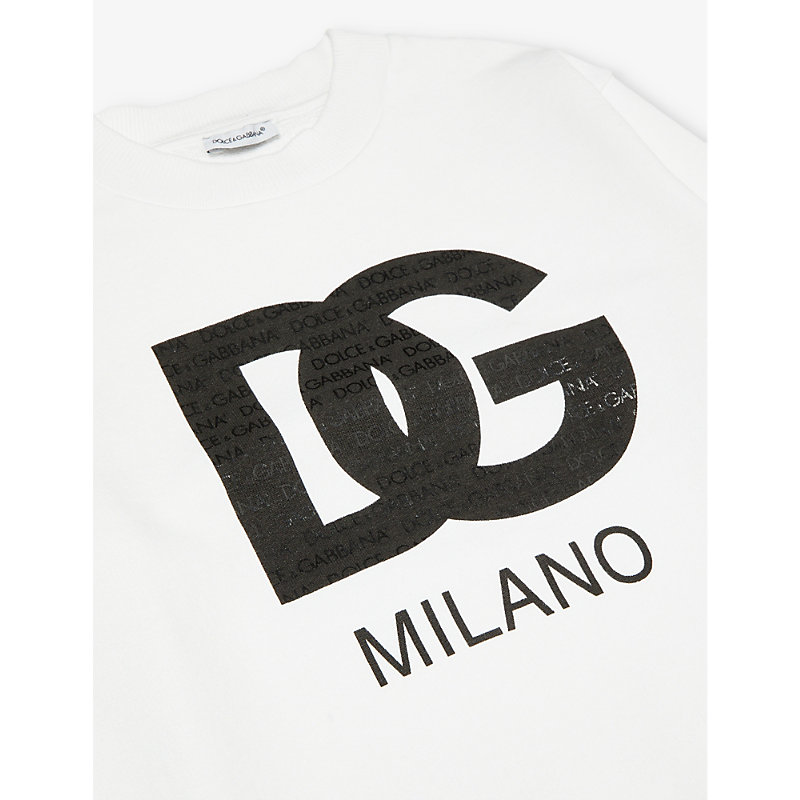 Shop Dolce & Gabbana Brand-print Regular-fit Cotton-jersey Sweatshirt 8-12 Years In Optical White