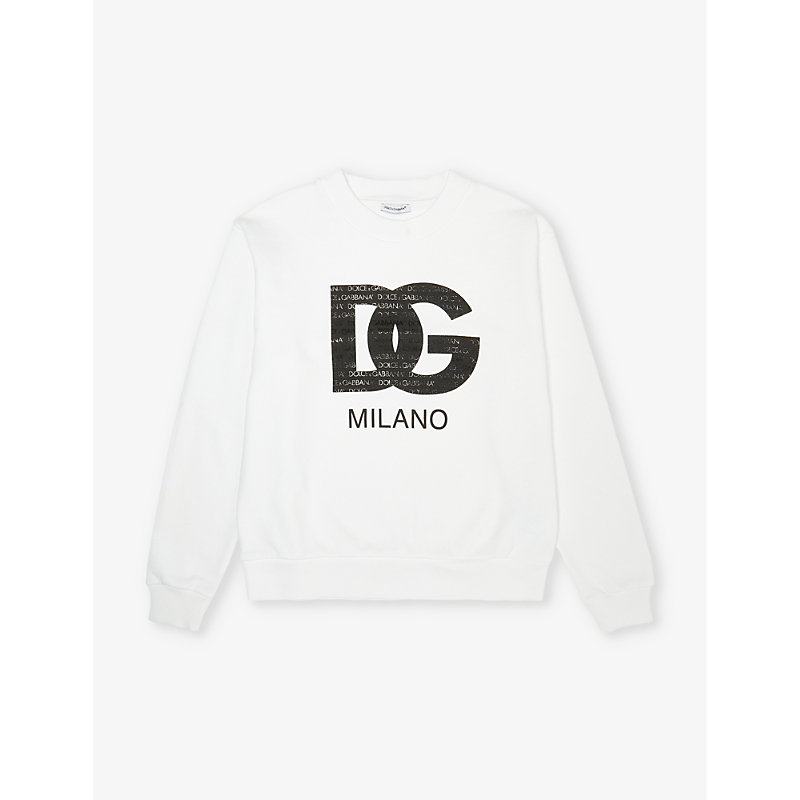Shop Dolce & Gabbana Boys Optical White Kids Brand-print Regular-fit Cotton-jersey Sweatshirt 8-12 Years