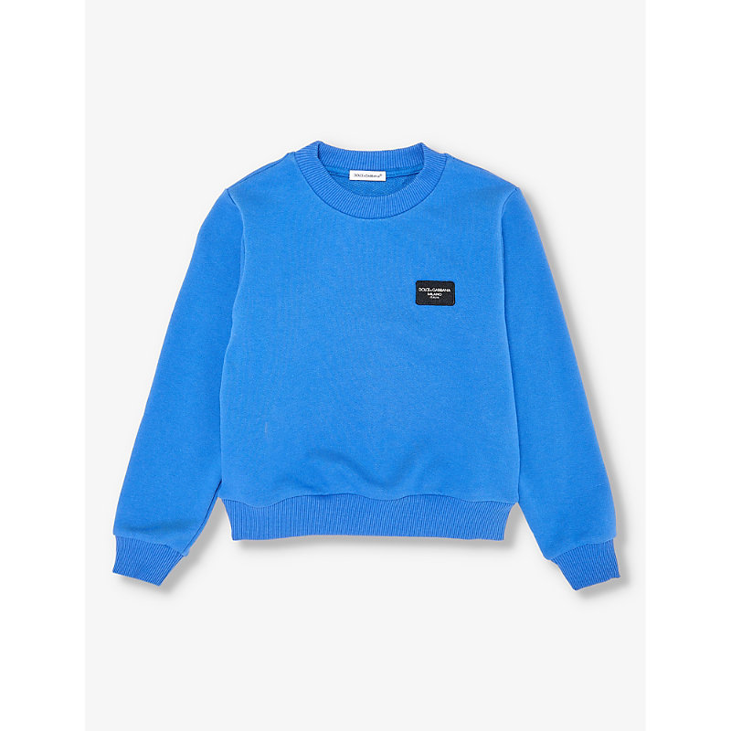 Dolce & Gabbana Kids' Brand-patch Regular-fit Cotton-jersey Sweatshirt 6-12 Years In Medium Bluette