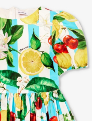 Shop Dolce & Gabbana Girls Lim&ci Righ.vert Tur Kids Floral-print Short-sleeve Cotton Dress 8-12 Years