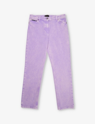 Shop Dolce & Gabbana Girls Combined Colour Kids Faded-wash Brand-patch, Straight-leg Slim-fit Jeans 10-12