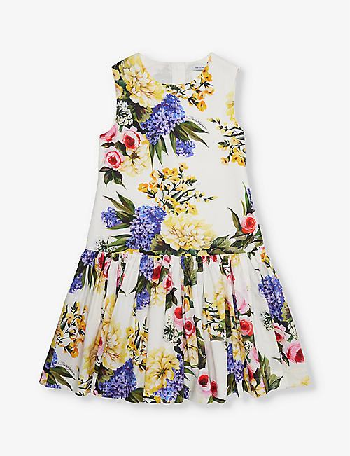 DOLCE & GABBANA: Floral-print flared-hem cotton dress 8-12 years
