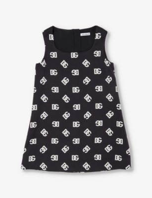Shop Dolce & Gabbana Girls Dg Bianco Fdo.nero Kids Brand-print Sleeveless Stretch-silk Dress 6-12 Years