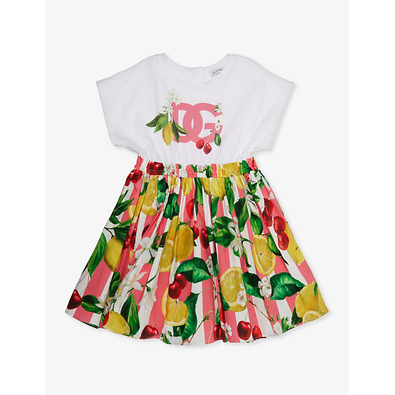 Shop Dolce & Gabbana Girls Combined Colour Kids Graphic-print Cotton-jersey Dress 4-12 Years