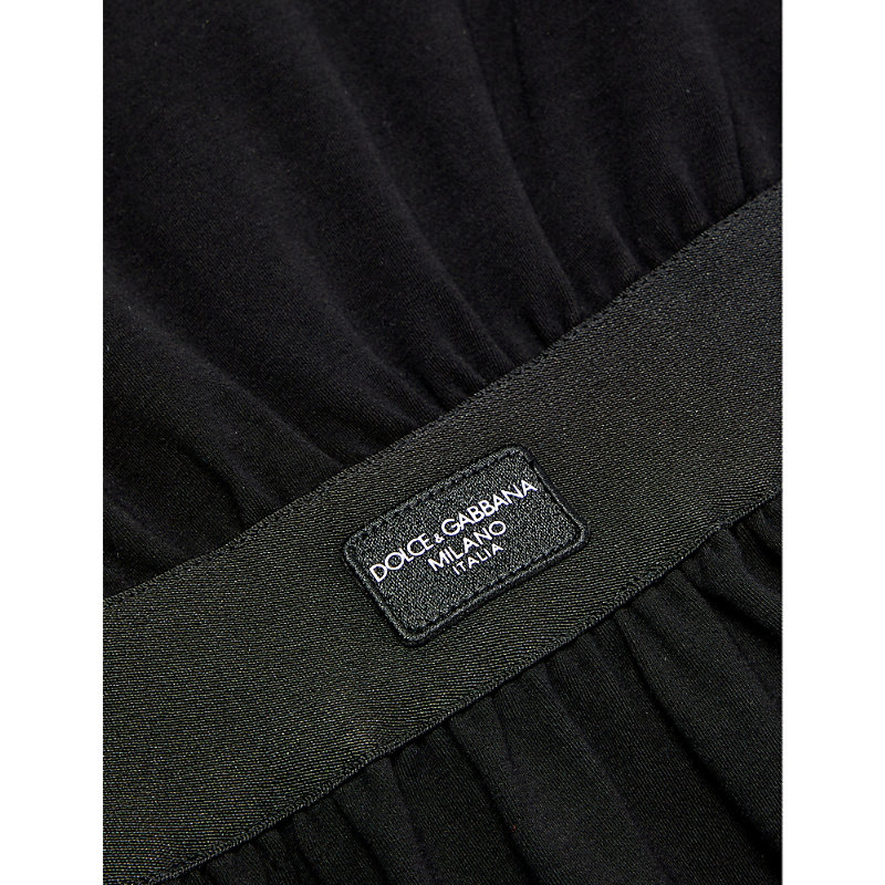 Shop Dolce & Gabbana Girls Black Kids Branded-waistband Flared-hem Stretch-cotton Dress 4-12 Years
