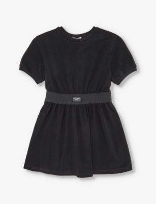 Dolce & Gabbana Kids' Branded-waistband Flared-hem Stretch-cotton Dress 4-12 Years In Black