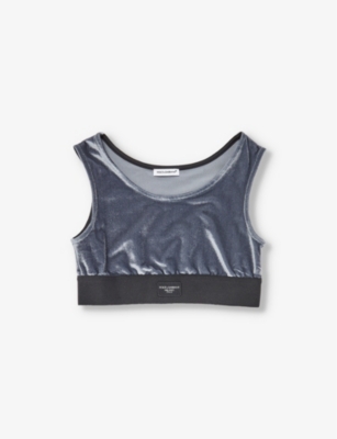 Dolce & Gabbana Brand-appliqué Sleeveless Velour Top 10-12 Years In Dark Lead Grey