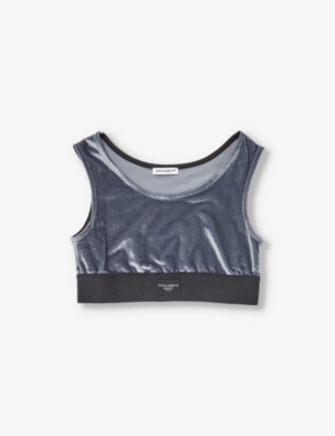 Dolce & Gabbana Girls Dark Lead Grey Kids Brand-appliqué Sleeveless Velour Top 10-12 Years