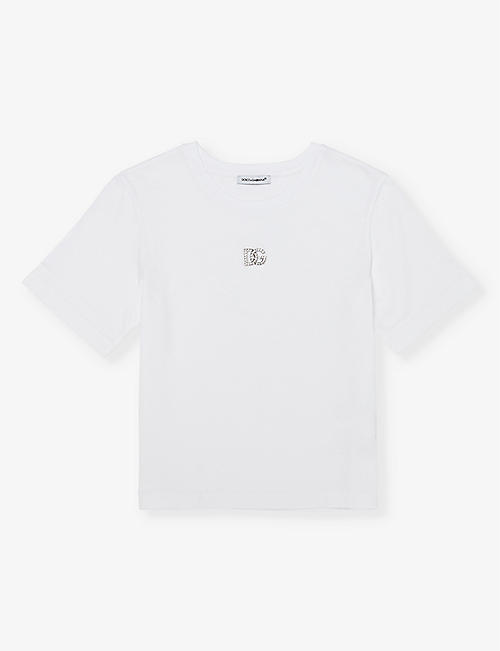 DOLCE & GABBANA: Rhinestone-embellished short-sleeve cotton-jersey T-shirt 6-12 years