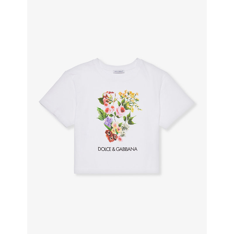 Dolce & Gabbana Kids' Brand-print Crew-neckline Cotton-jersey T-shirt 6-12 Years In Optical White
