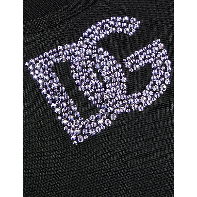 Shop Dolce & Gabbana Girls Black Kids Rhinestone-embellished Short-sleeve Cotton-jersey T-shirt 6-12 Year