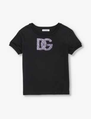 Dolce & Gabbana Kids' Rhinestone-embellished Short-sleeve Cotton-jersey T-shirt 6-12 Years In Black