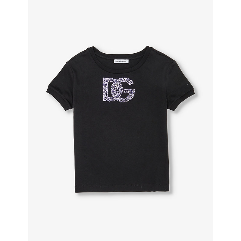 Dolce & Gabbana Kids' Rhinestone-embellished Short-sleeve Cotton-jersey T-shirt 6-12 Years In Black