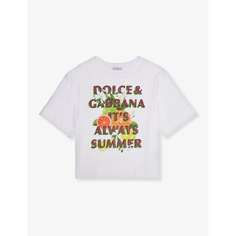 Dolce & Gabbana Kids' Graphic Logo Text-print Cotton-jersey T-shirt 8-12 Years In Optical White