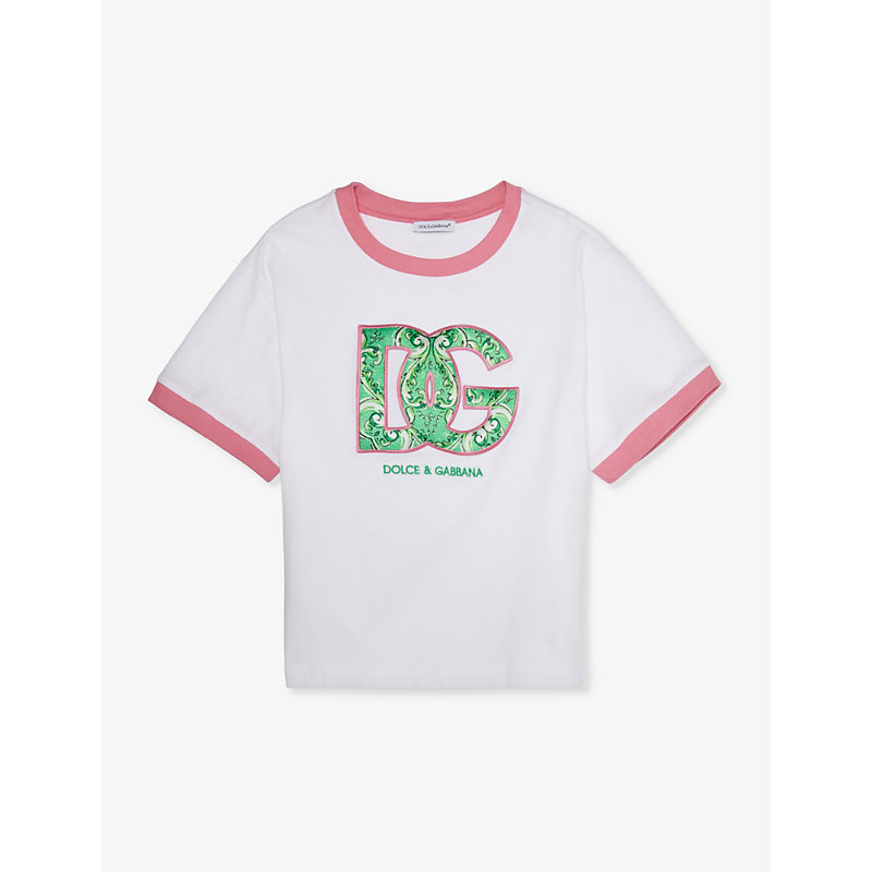 Dolce & Gabbana Kids' Logo-print Cotton-jersey T-shirt 8-12 Years In Optical White