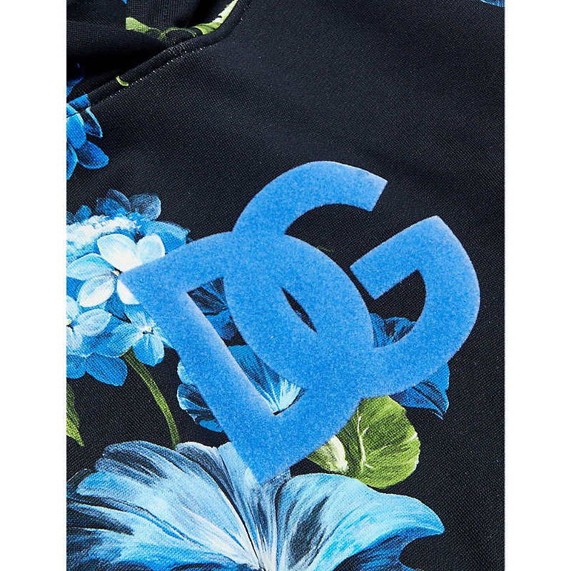 Shop Dolce & Gabbana Girls Campanule Fdo Nero Kids Brand-print Floral-pattern Cotton-jersey Hoody 8-12 Ye In Multi-coloured