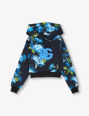 Shop Dolce & Gabbana Girls Campanule Fdo Nero Kids Brand-print Floral-pattern Cotton-jersey Hoody 8-12 Ye In Multi-coloured