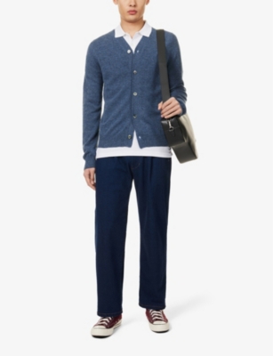 COMME DES GARCONS PLAY: Heart-appliqué V-neck wool-knit cardigan