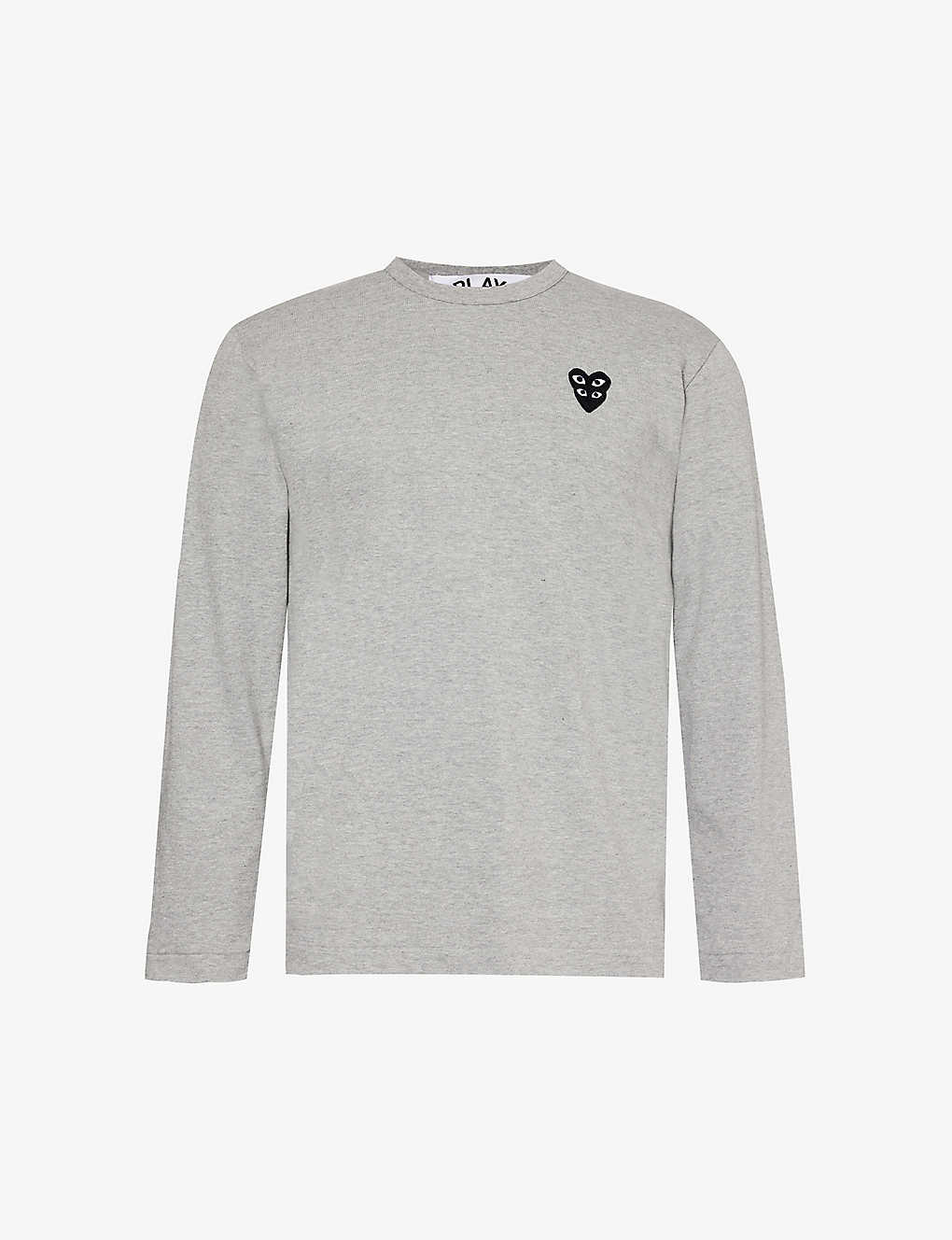 Comme De Garcon Play Mens Top Gray Overlap Heart-embroidered Cotton-jersey T-shirt