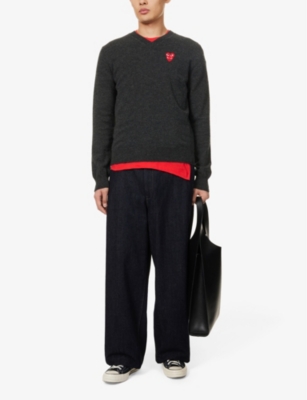 COMME DES GARCONS PLAY: Heart-appliqué crewneck wool-knit jumper