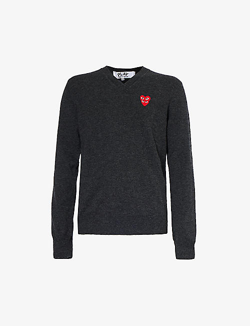 COMME DE GARCON PLAY: Heart-appliqué crewneck wool-knit jumper
