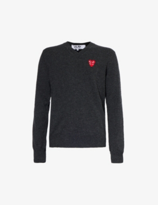 Comme De Garcon Play Men's Chrcl Grey Heart-appliqué Crewneck Wool-knit Jumper In Grey