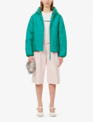 Shop Jil Sander Women's Deep Teal Toggle-hood Padded Shell Jacket
