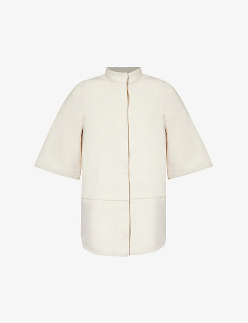 JIL SANDER: Band-collar cropped-sleeve cotton-blend shirt
